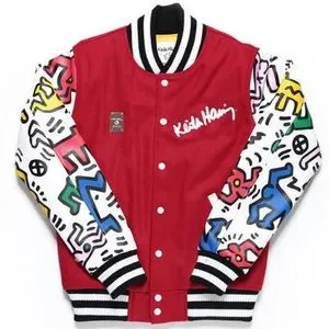 joyrich✖️Keith Haring スタジャン JOY RICH×Keith Haring コラボ◎総柄レザー袖 スタジャン